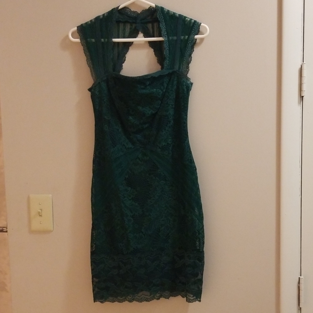 Green lace dress.